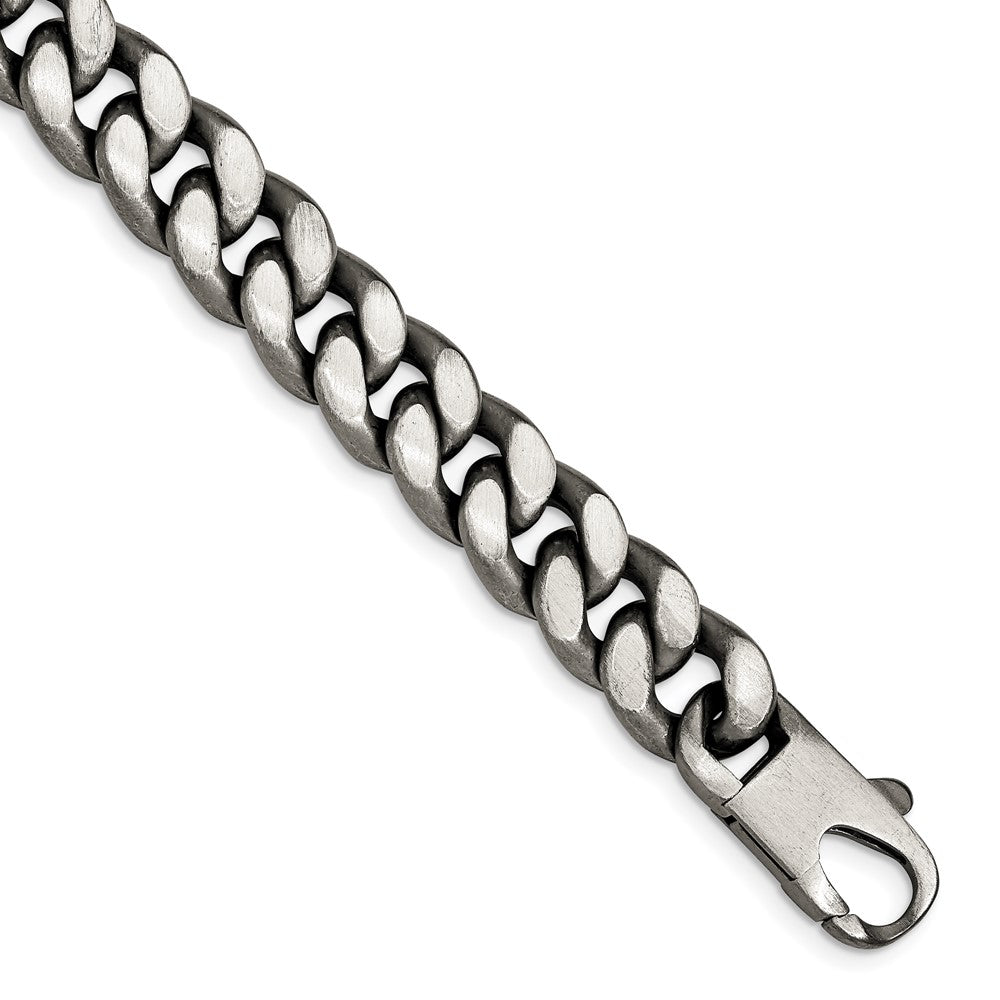 925 Sterling Silver 10.75mm Ruthenium/Antiqued Brushed Curb Link Bracelet 8.5 inch