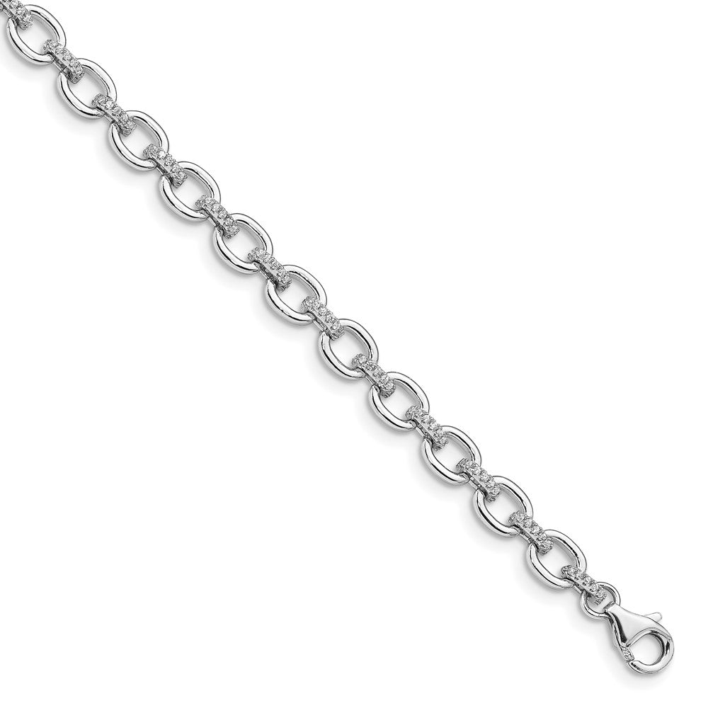 925 Sterling Silver 5.03mm Rhodium-plated Cubic Zirconia Cable Link Bracelet 7 inch