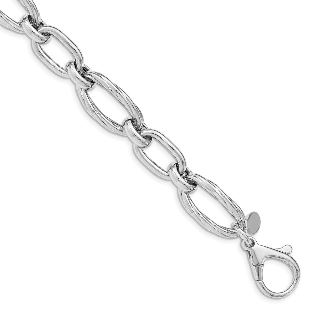 925 Sterling Silver 12.21mm Rhodium Plated Polished Link Bracelet 8 inch