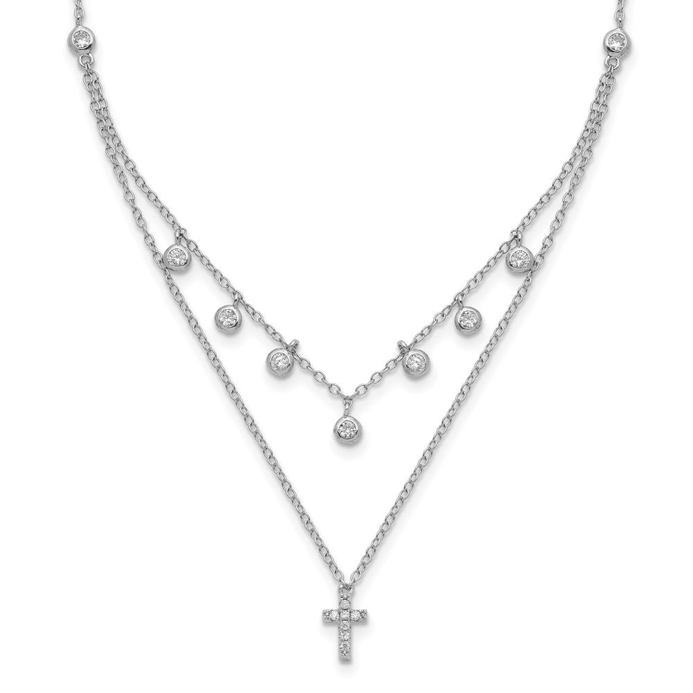 Sterling Silver Cubic Zirconia Cross Necklace 16"