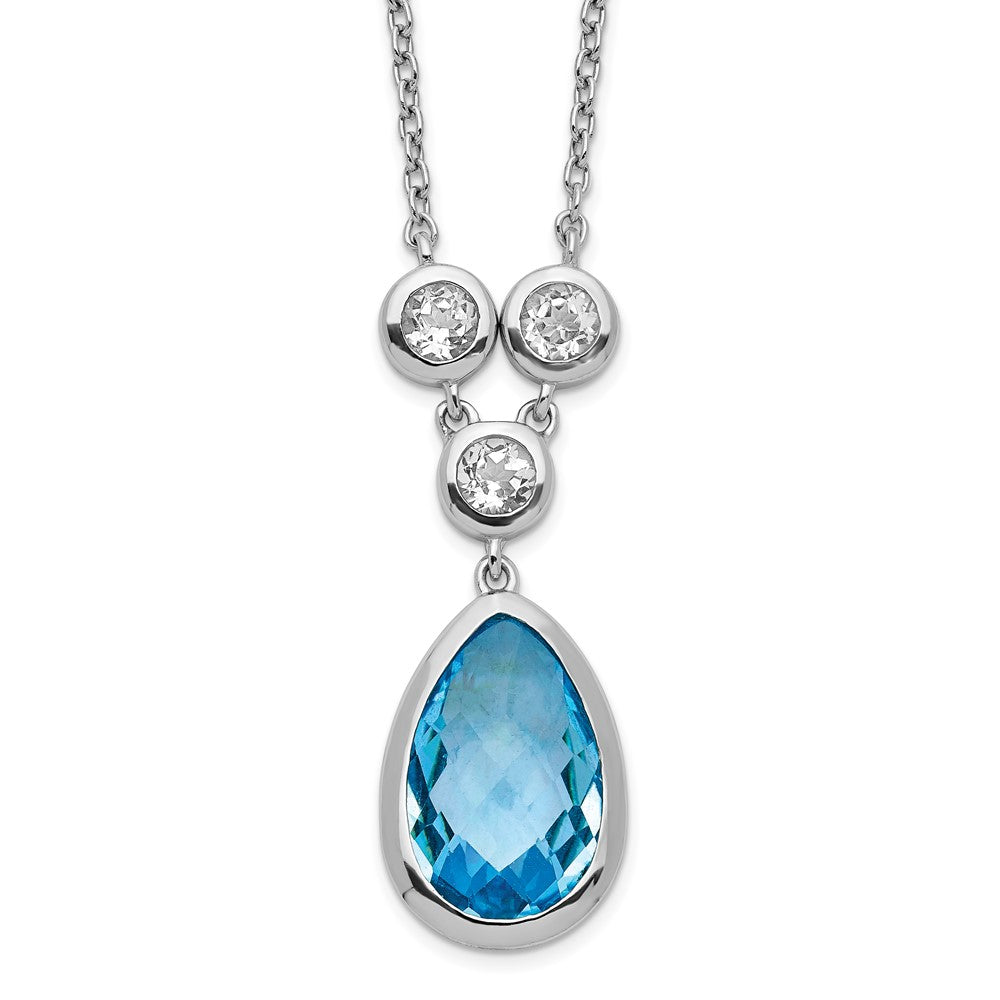 Sterling Silver White & Blue Topaz Pendant Necklace 18"