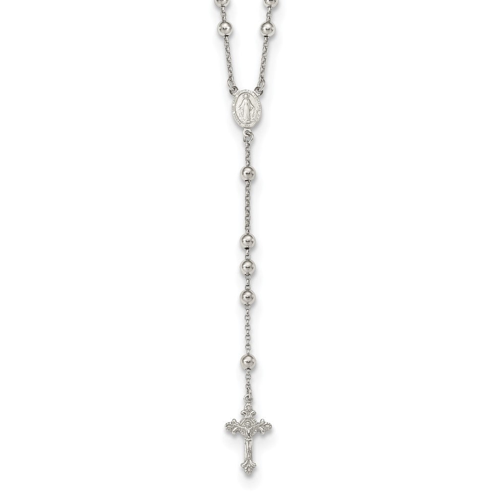 Sterling Silver Rhodium-plated Beaded Rosary Necklace 25"
