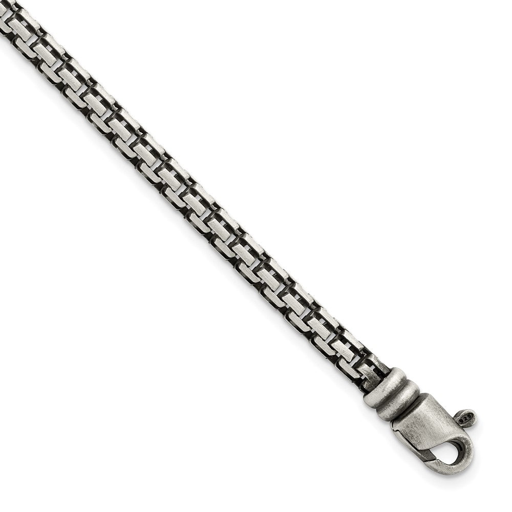 925 Sterling Silver 4.11mm Brushed Antiqued Bismarck Chain Bracelet 8.5 inch