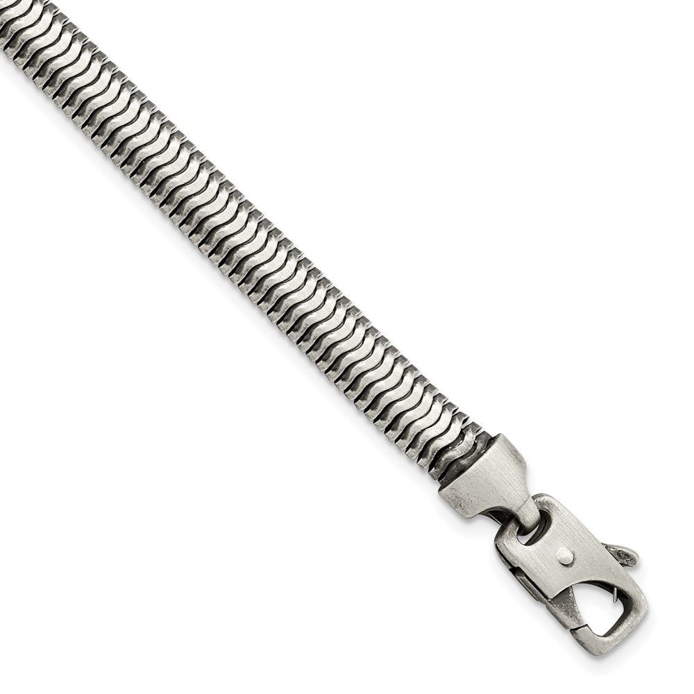 925 Sterling Silver 6.5mm Brushed Antiqued Herringbone Chain Bracelet 8.5 inch