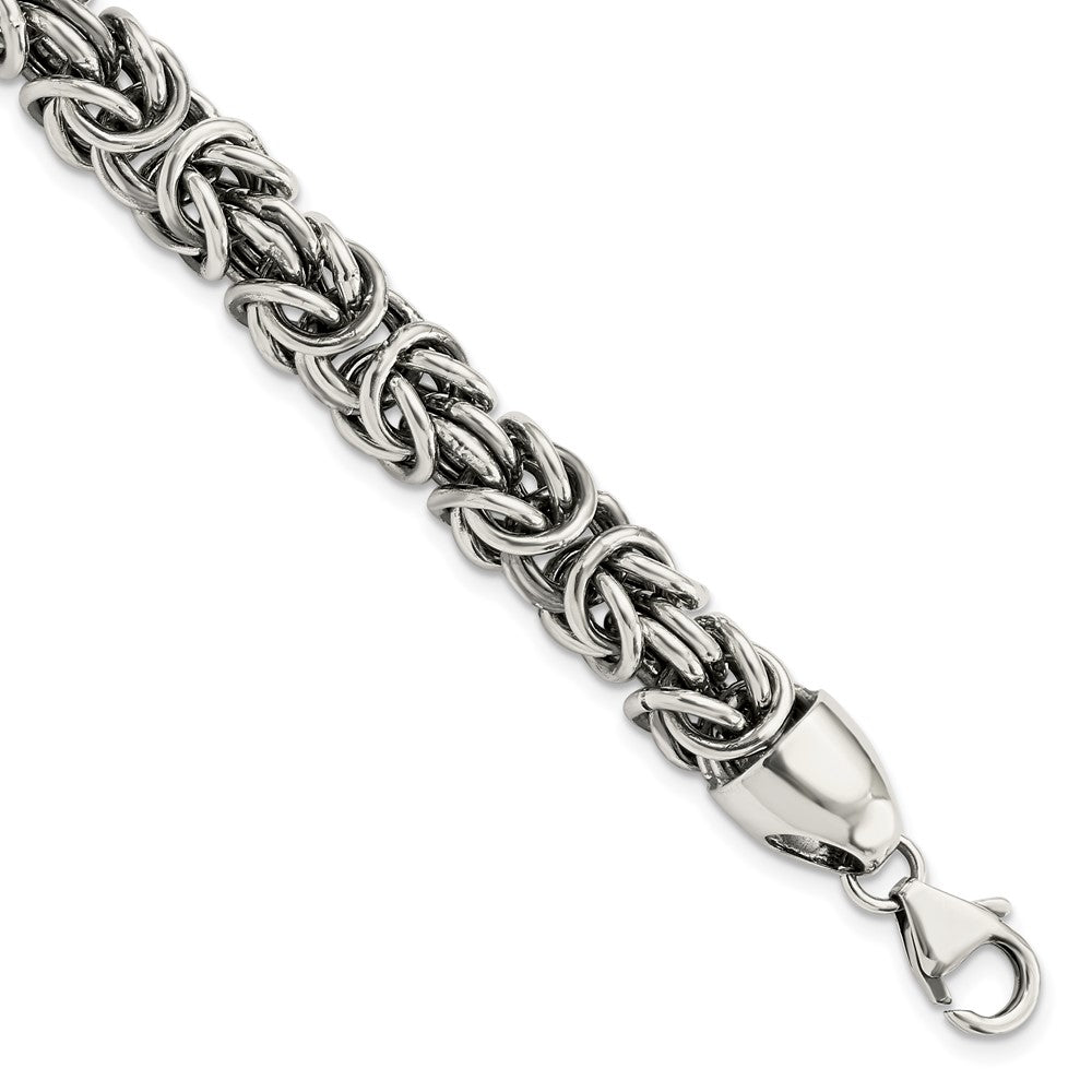 925 Sterling Silver 8.4mm Polished & Antiqued Byzantine Bracelet 8.5 inch