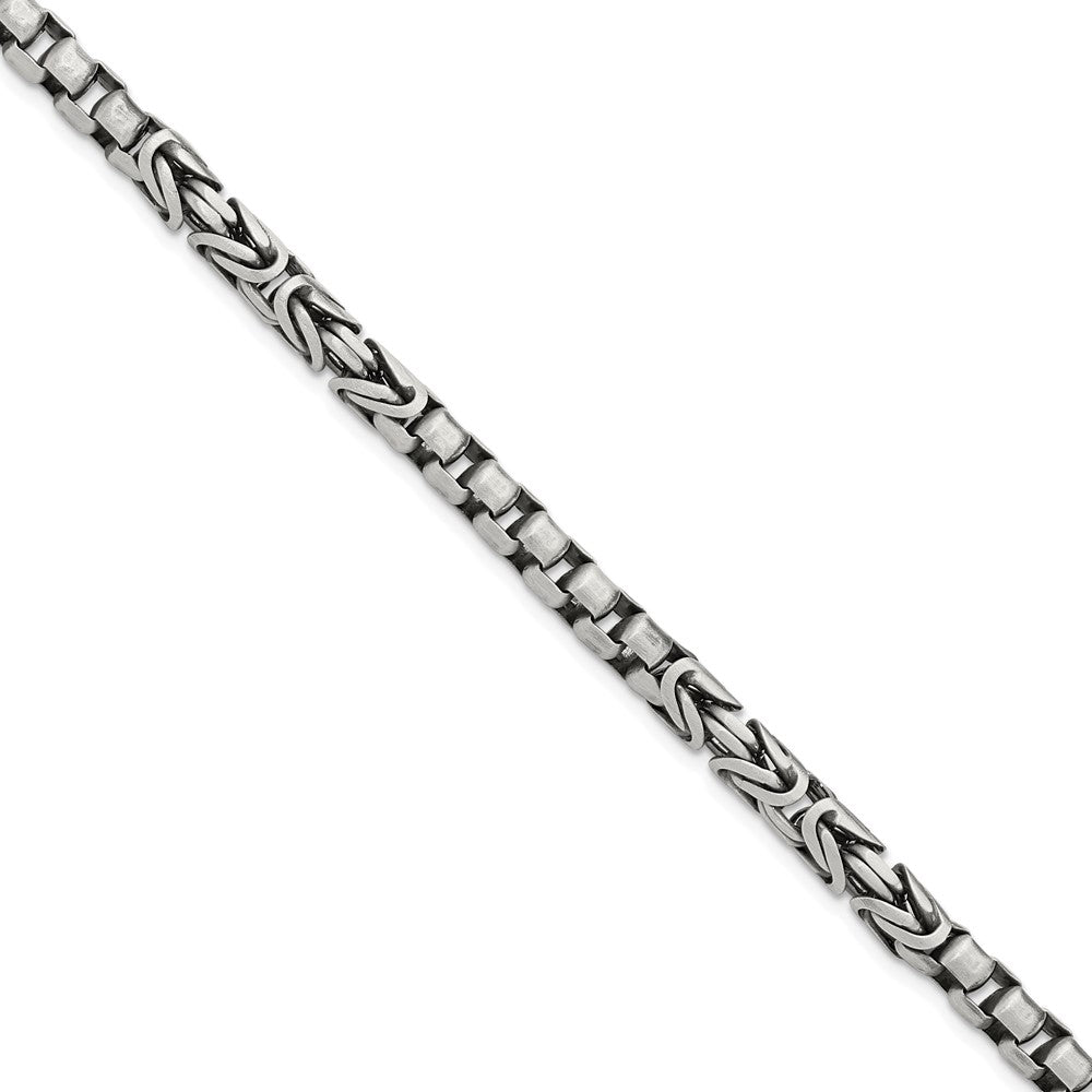 925 Sterling Silver 5.05mm Antiqued Brush Byzantine/Box Link Bracelet 8.5 inch