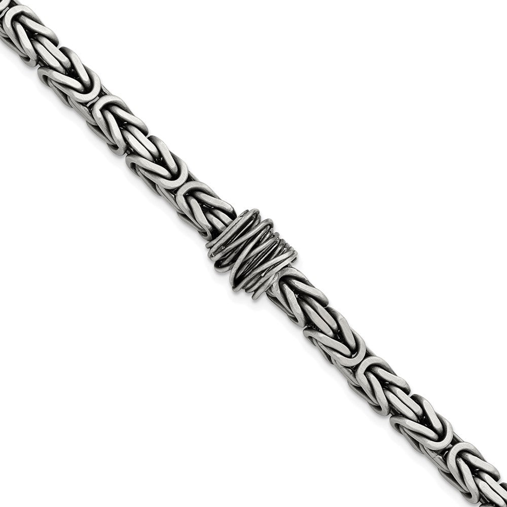 925 Sterling Silver 10.1mm Antiqued Brushed Square Byzantine Bracelet 8.5 inch