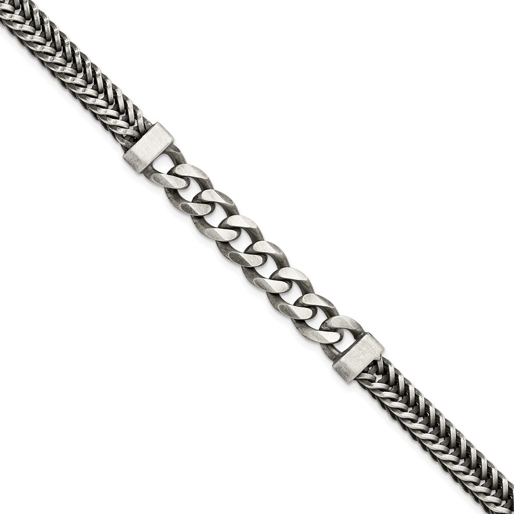 925 Sterling Silver 8.9mm Brushed Antiqued Wheat & Curb Chain Bracelet 8.5 inch