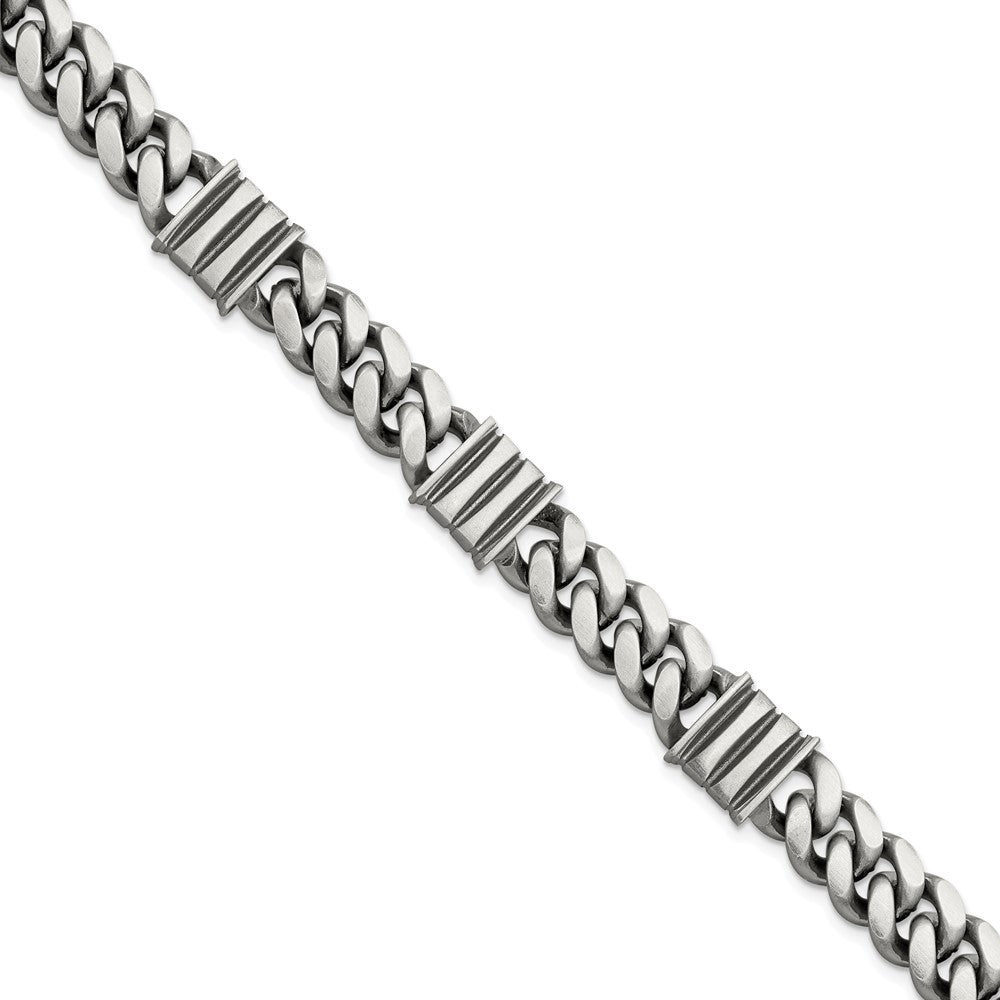 925 Sterling Silver 11.2mm Antiqued Brushed Curb/Bar Bracelet 8.5 inch
