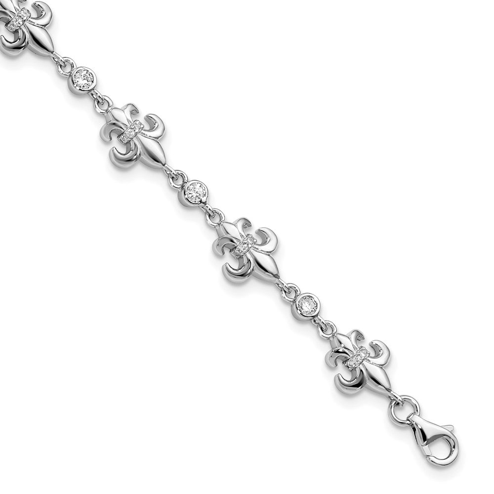925 Sterling Silver Rhodium-plated Cubic Zirconia Fleur de Lis Bracelet 8 inch