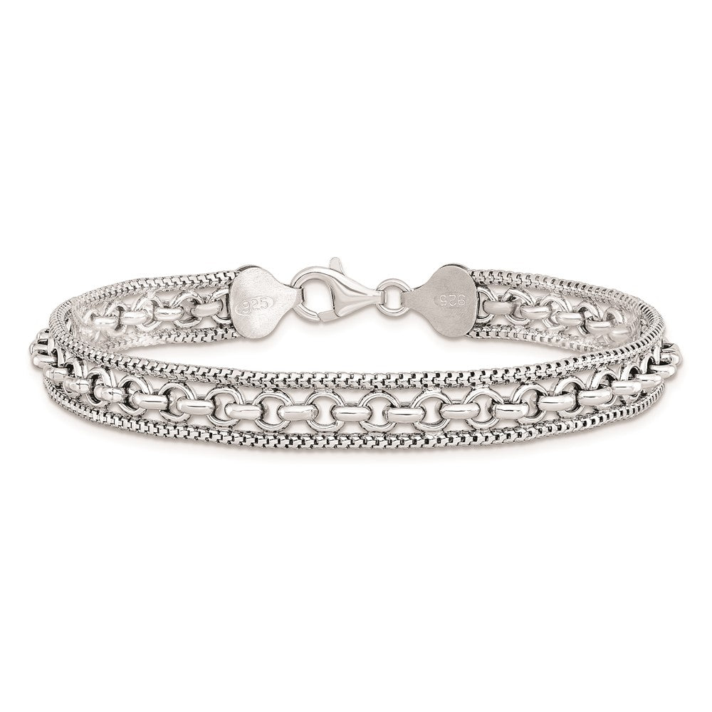 925 Sterling Silver 7.81mm Rhodium-plated Polished Bracelet 7.5 inch