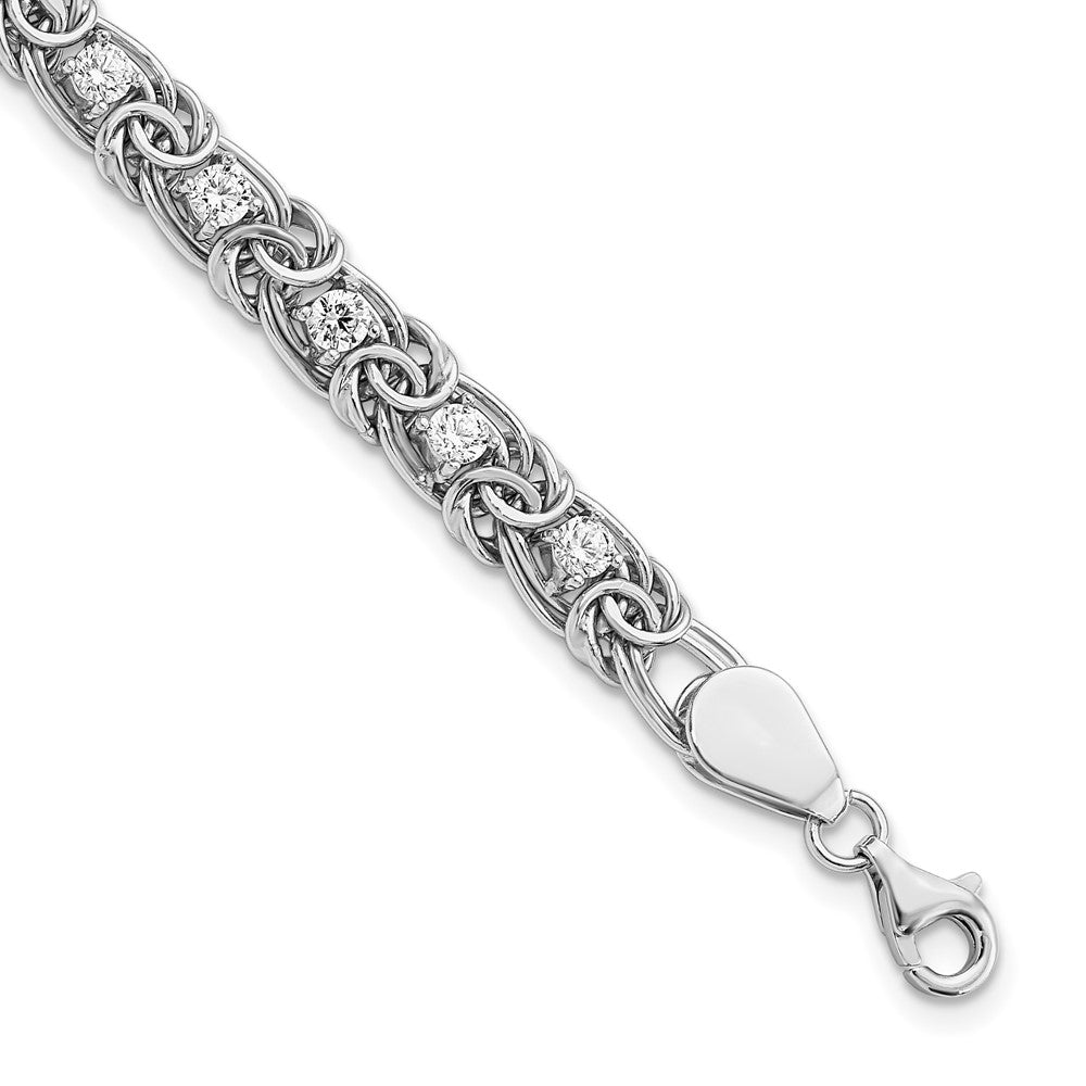 925 Sterling Silver Rhodium-plated Polished Clear Cubic Zirconia Flat Link Bracelet 7.5 inch