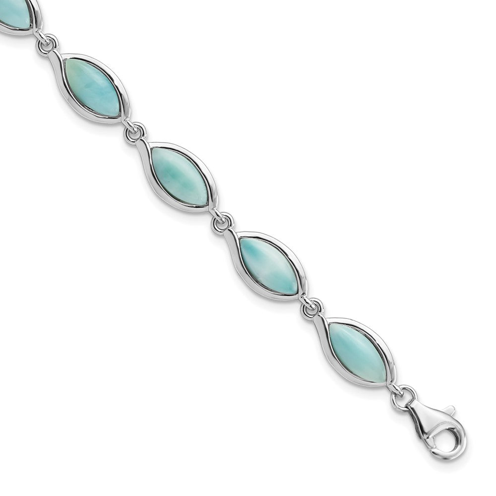 925 Sterling Silver Rhodium-plated Polished Marquise Shape Larimar Bracelet 8 inch