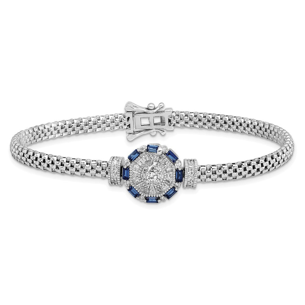 925 Sterling Silver Rhodium-plated Polished Blue & White Cubic Zirconia Bracelet 7 inch