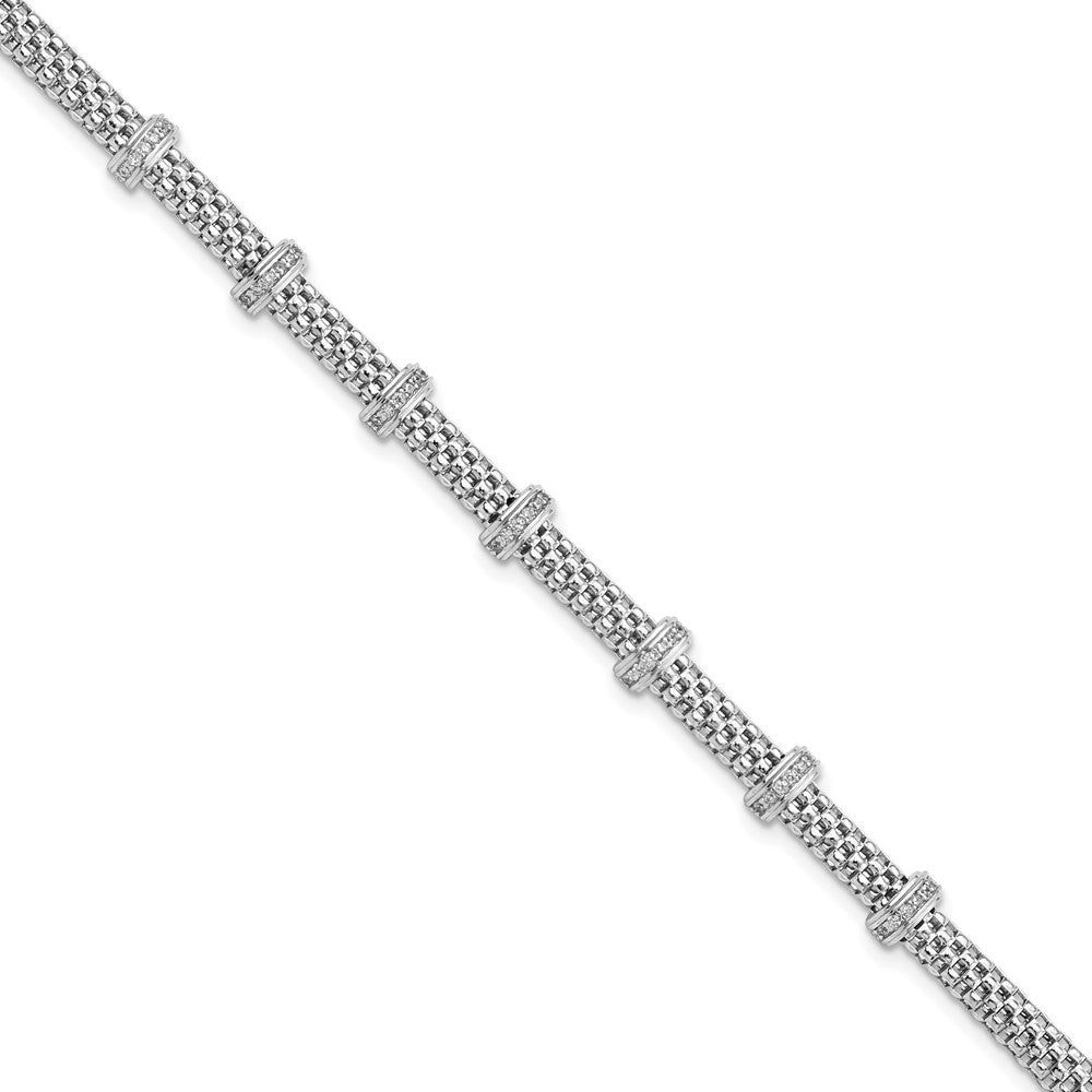 925 Sterling Silver 6.34mm Rhodium-plated Polished Cubic Zirconia Bracelet 7.5 inch