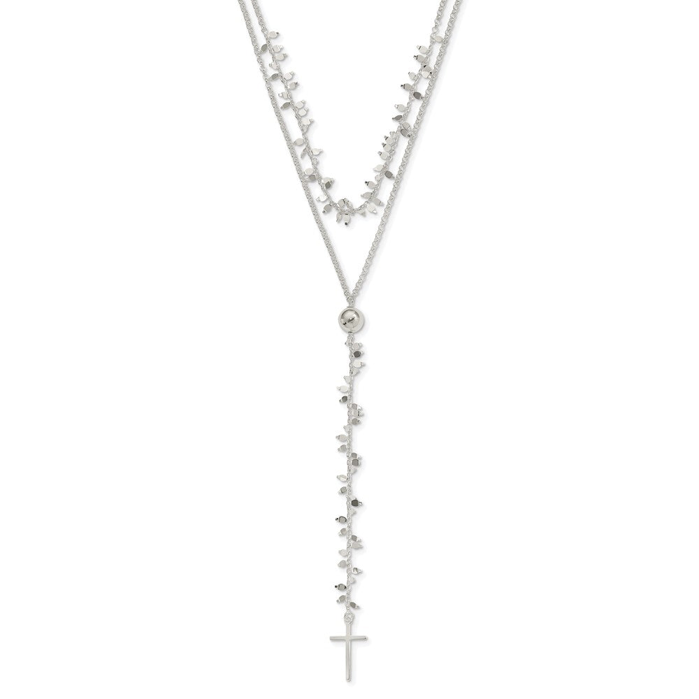 Sterling Silver Polished Cross 2-Strand Necklace 18"