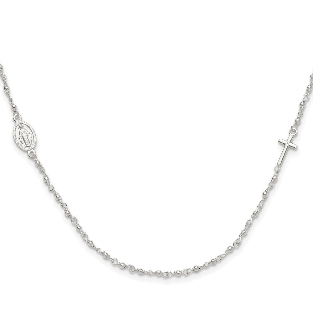 Sterling Silver Medal Cross Rosary Necklace 16.5"