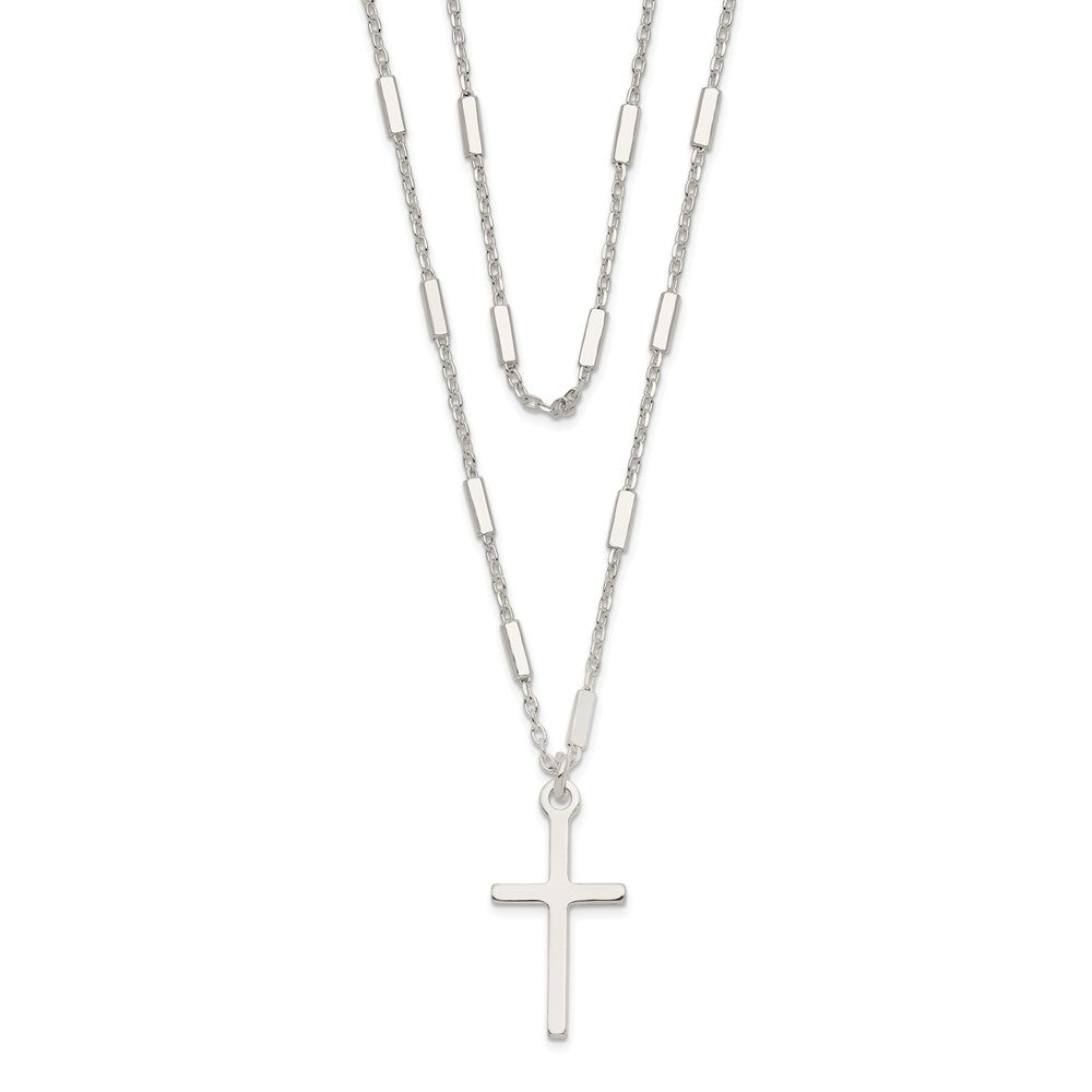 Sterling Silver Fancy Cross Double Strand Necklace 16.25"