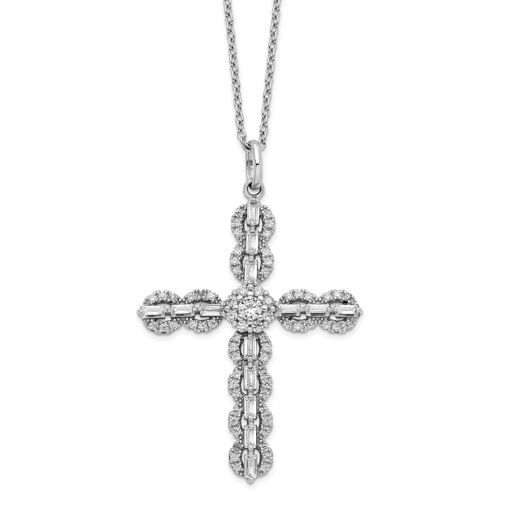 Sterling Silver Polished Cubic Zirconia Cross Necklace 18"
