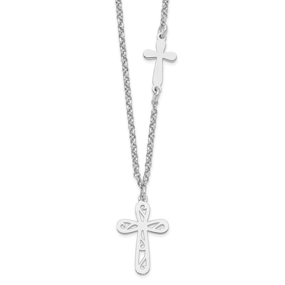 Sterling Silver 2-Cross Necklace 17"