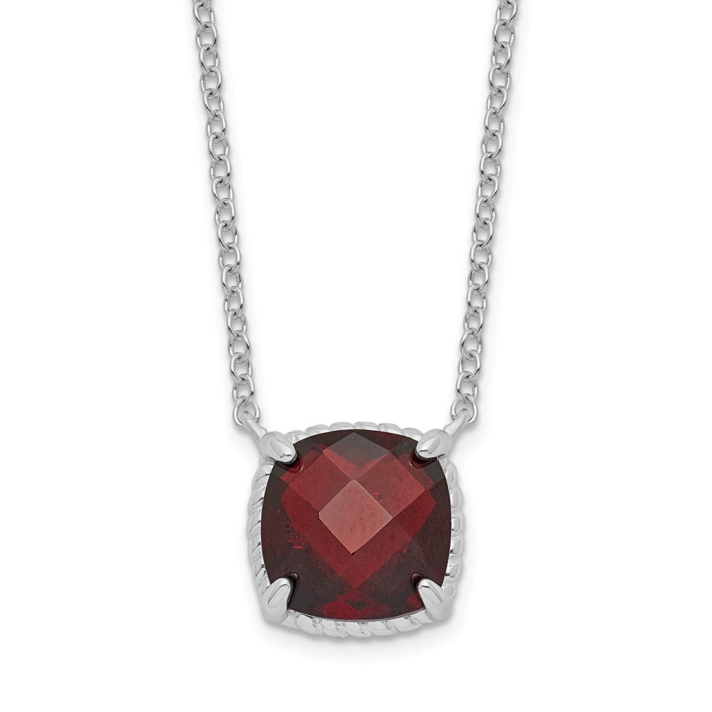 Sterling Silver Square Garnet Necklace 16"