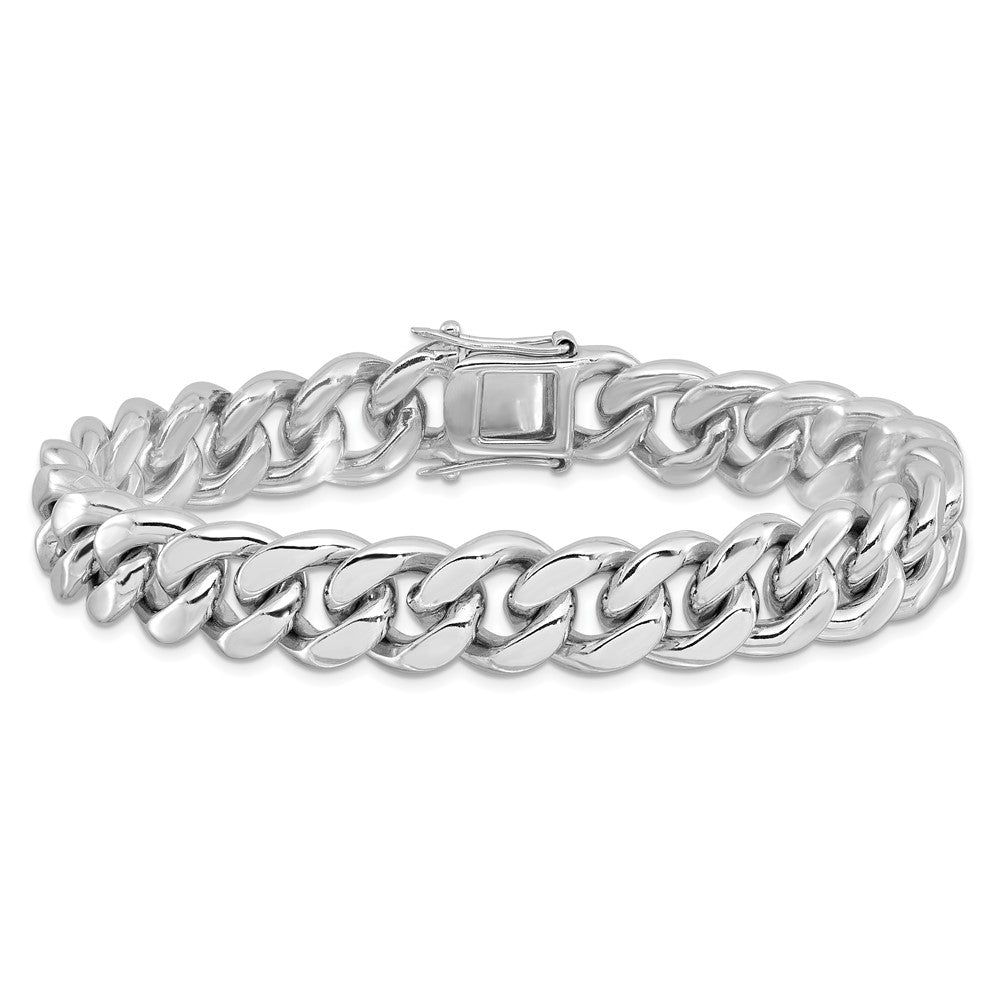 925 Sterling Silver 12.4mm Rhodium-plated Curb Link Men's Bracelet 8.5 inch