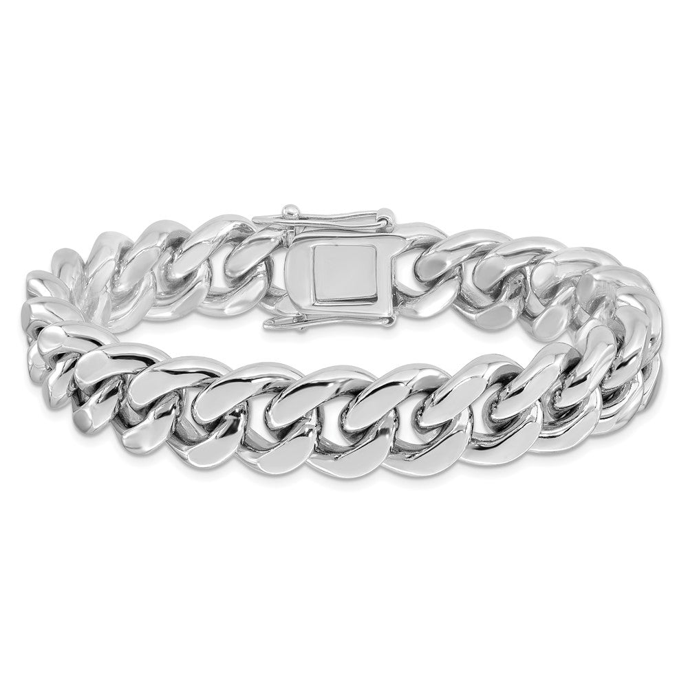 925 Sterling Silver 14.5mm Rhodium-plated Curb Link Men's Bracelet 8.5 inch