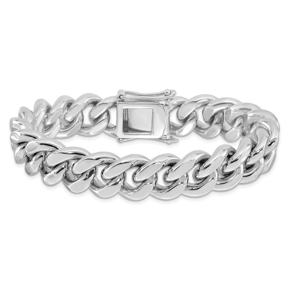 925 Sterling Silver 15.5mm Rhodium-plated Curb Link Men's Bracelet 8.5 inch