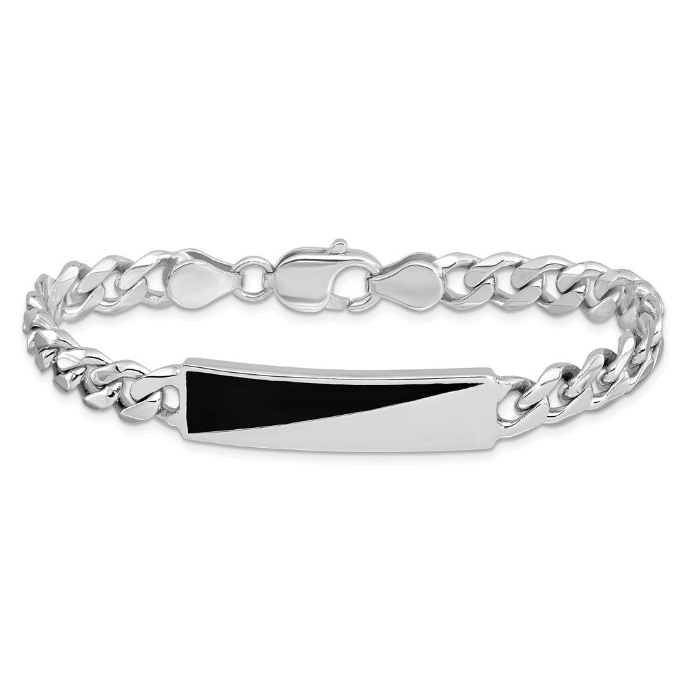 925 Sterling Silver 10.1mm Rhodium-plated Enameled Bar Men's Bracelet 8 inch