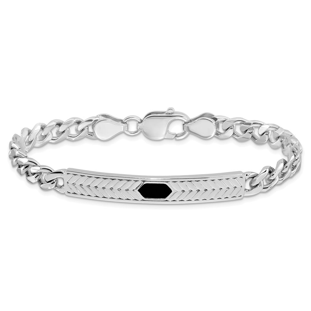 925 Sterling Silver 7.75mm Rhodium-plated Enameled Bar Men's Bracelet 8 inch