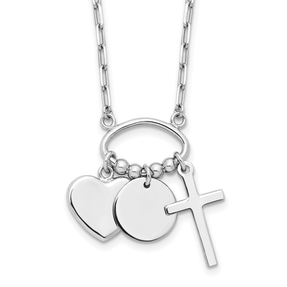 Sterling Silver Round Heart Cross Discs 32in Necklace 32"