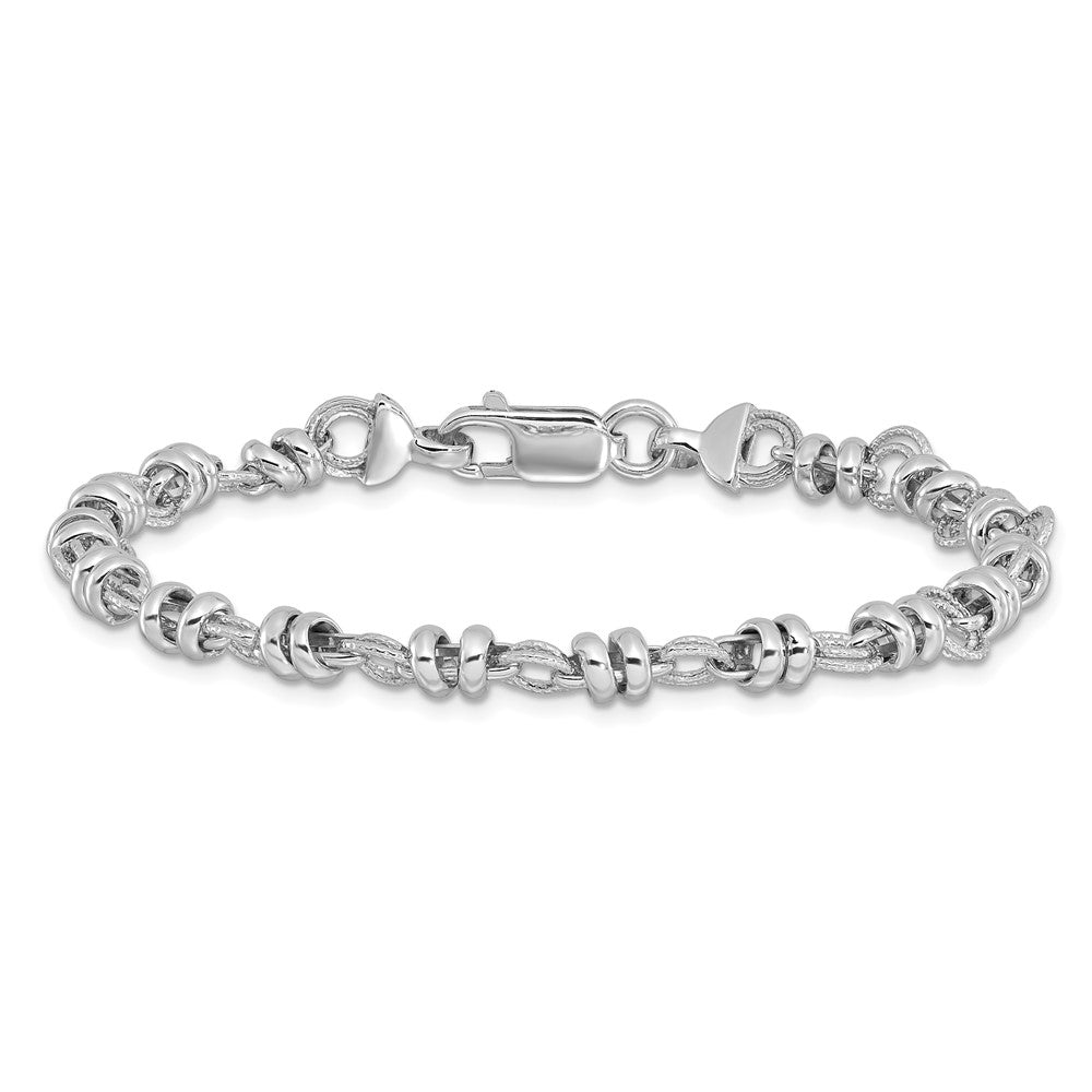 925 Sterling Silver 6.3mm Rhodium-plated Polished and Textured Link Bracelet 7.5 inch