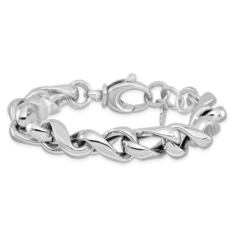 925 Sterling Silver 11mm Rhodium-plated Hollow Link Bracelet 8 inch