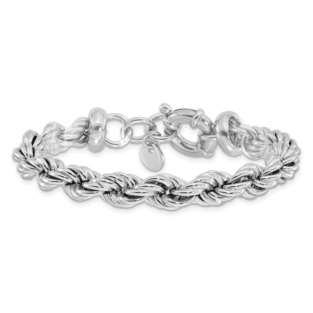 925 Sterling Silver 8.25mm Rhodium-plated Hollow Rope 7in Bracelet 7.5 inch