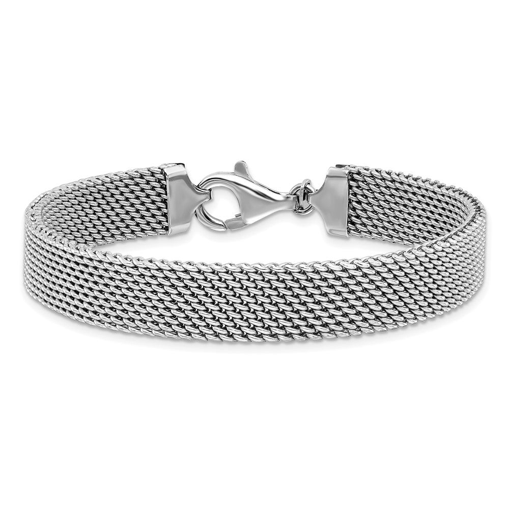 925 Sterling Silver 10.3mm Rhodium-plated Polished Mesh Woven Bracelet 7.5 inch