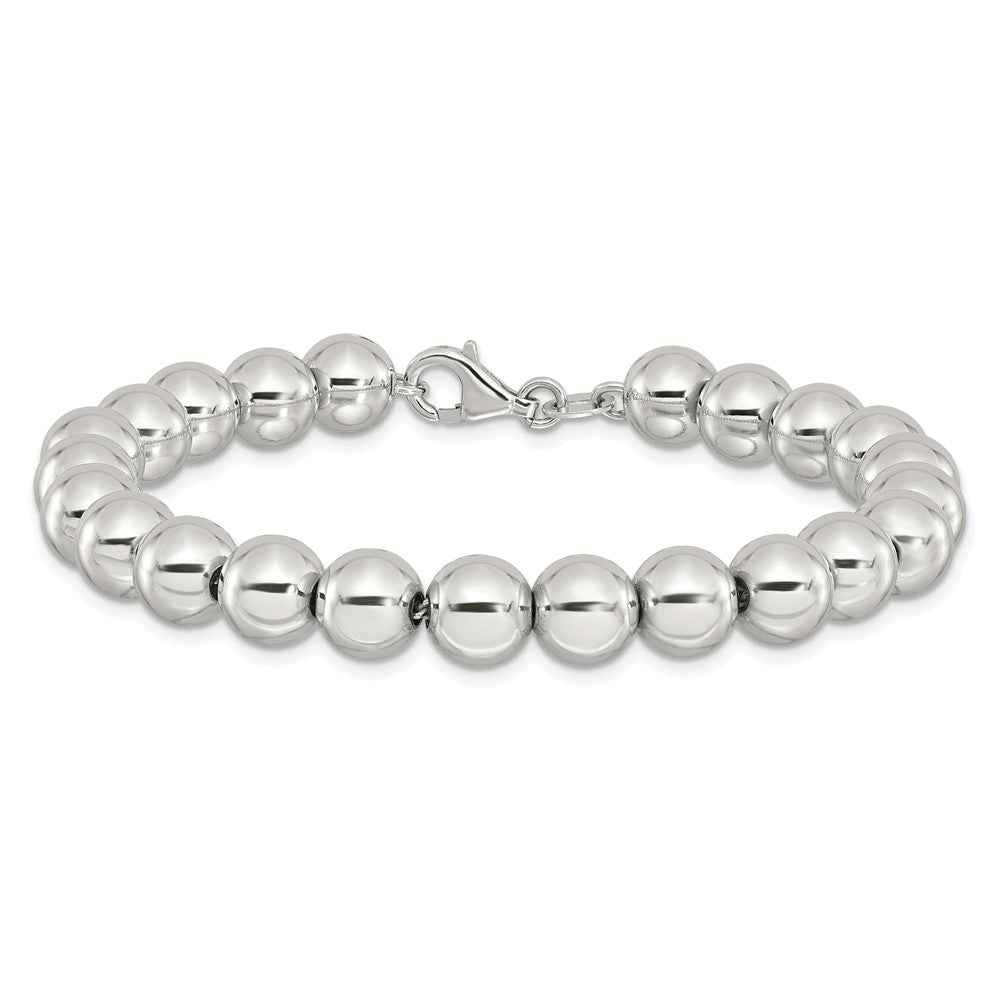 925 Sterling Silver 8mm Rhodium-plated Beaded Bracelet 7.5 inch