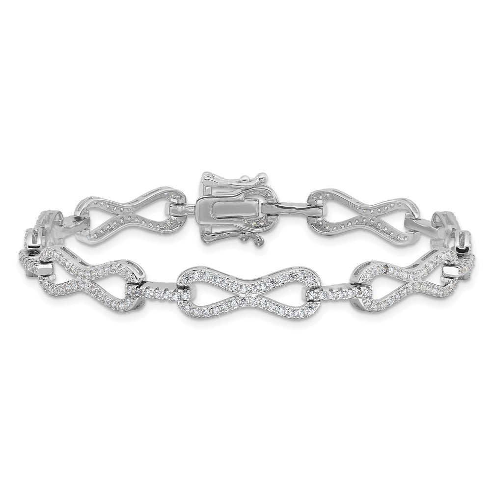 925 Sterling Silver 5.25mm Rhodium-plated Cubic Zirconia Infinity Link Bracelet 8 inch