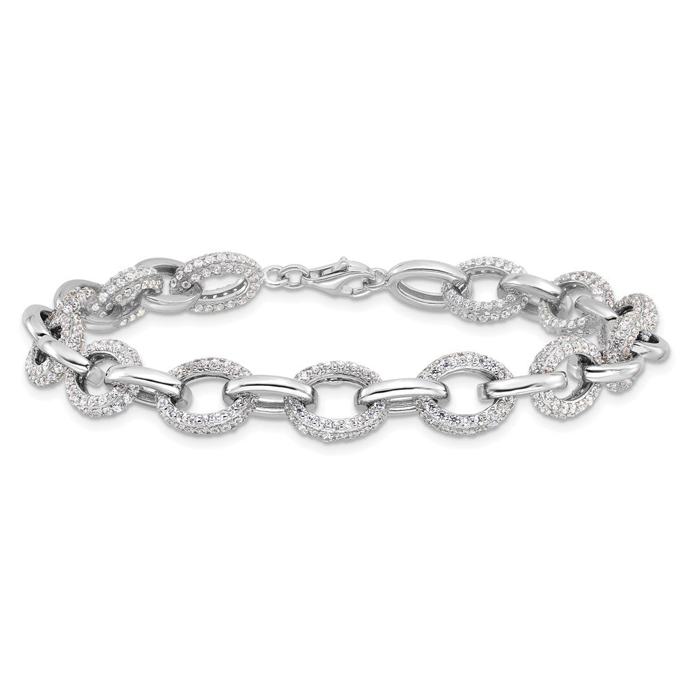 925 Sterling Silver 5.25mm Rhodium-plated Micro Pave Cubic Zirconia Rolo Link Bracelet 8 inch