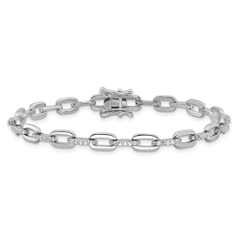 925 Sterling Silver 5.25mm Rhodium-plated with Cubic Zirconia Link 7in Bracelet 8 inch