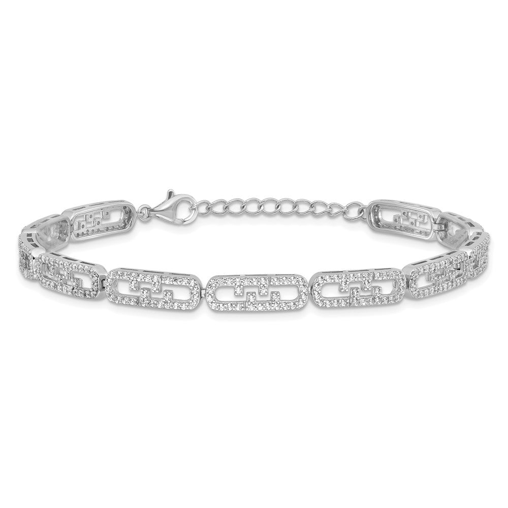 925 Sterling Silver 5.25mm Rhodium-plated Cubic Zirconia Fancy Bracelet 8 inch