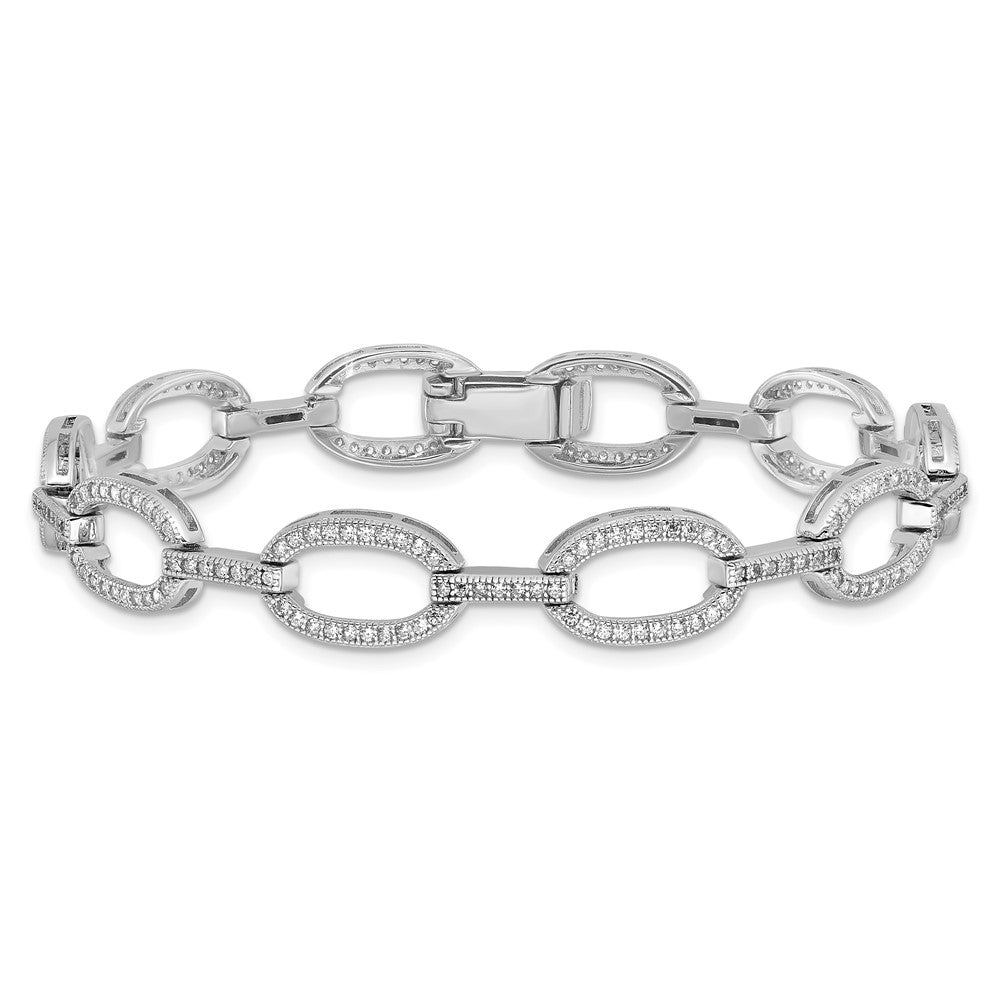 925 Sterling Silver 5.25mm Rhodium-plated Cubic Zirconia Oval Link Bracelet 8 inch