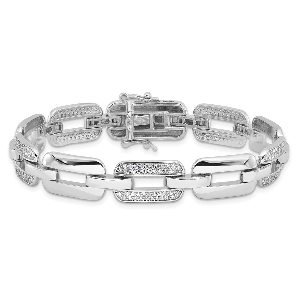 925 Sterling Silver 5.25mm Rhodium-plated with Cubic Zirconia Open Link 7.25in Bracelet 8 inch