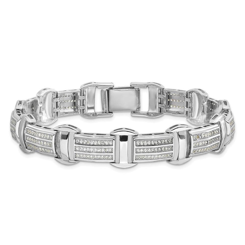 925 Sterling Silver 5.25mm Rhodium-plated Polished Cubic Zirconia Link Bracelet 8 inch