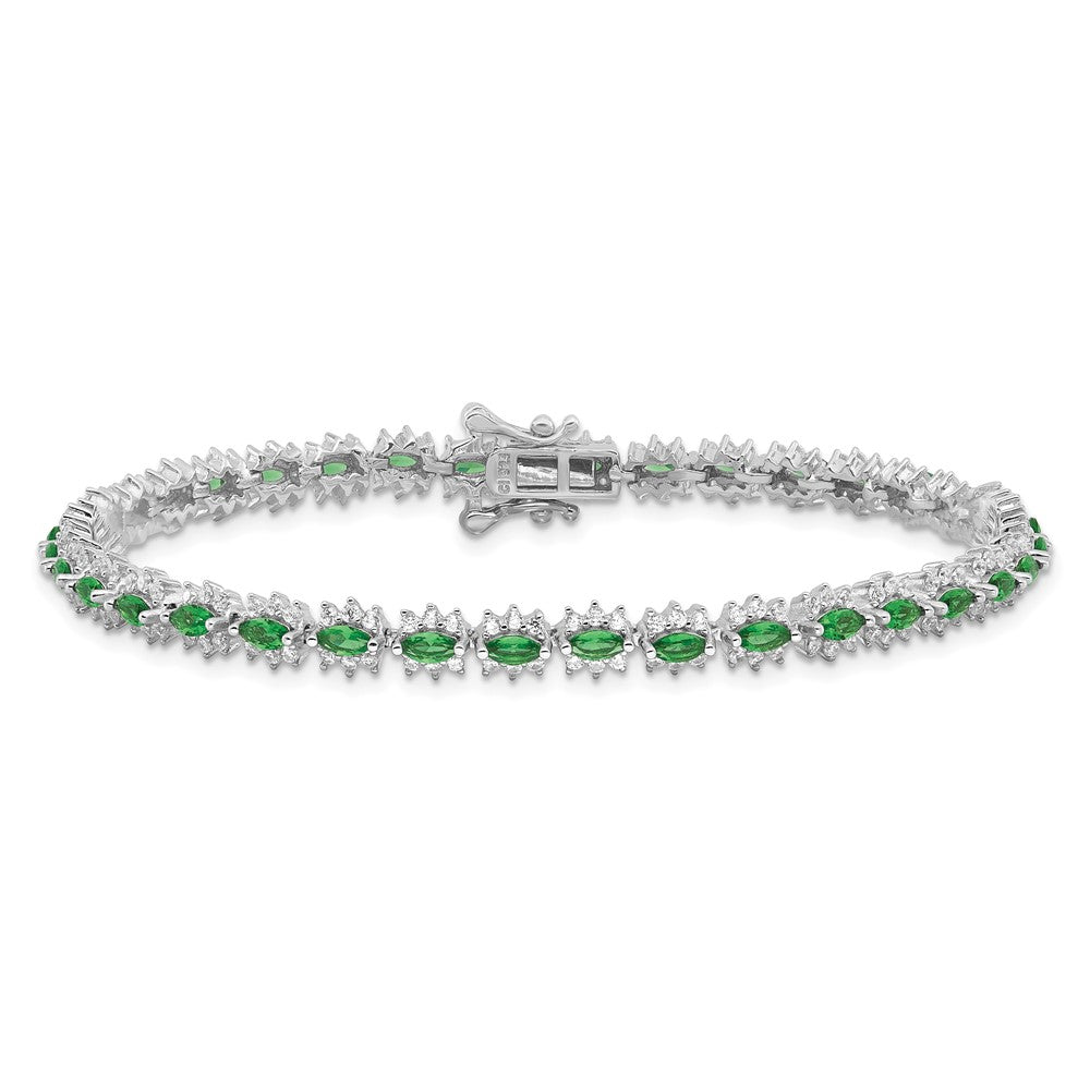 925 Sterling Silver 5.25mm Rhodium-plated with Green and White Cubic Zirconia Bracelet 8 inch