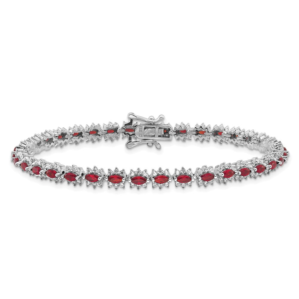 925 Sterling Silver 5.25mm Rhodium-plated with Red and White Cubic Zirconia Bracelet 8 inch