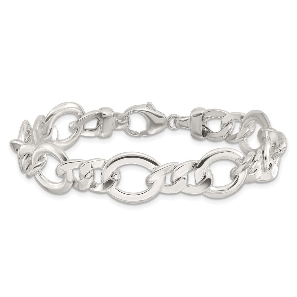925 Sterling Silver 13.1mm Polished Flat Fancy Link Bracelet 7.5 inch