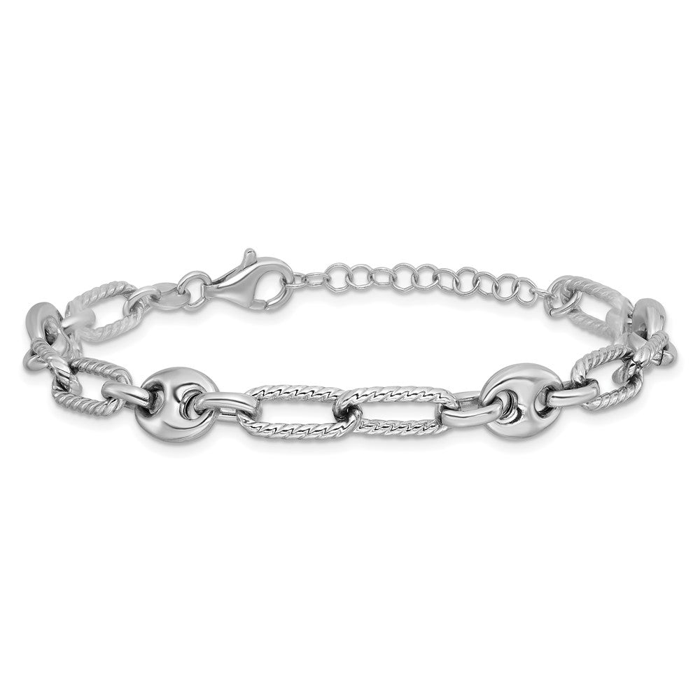 925 Sterling Silver 7.9mm Rhodium-plated Fancy Link Bracelet 8 inch