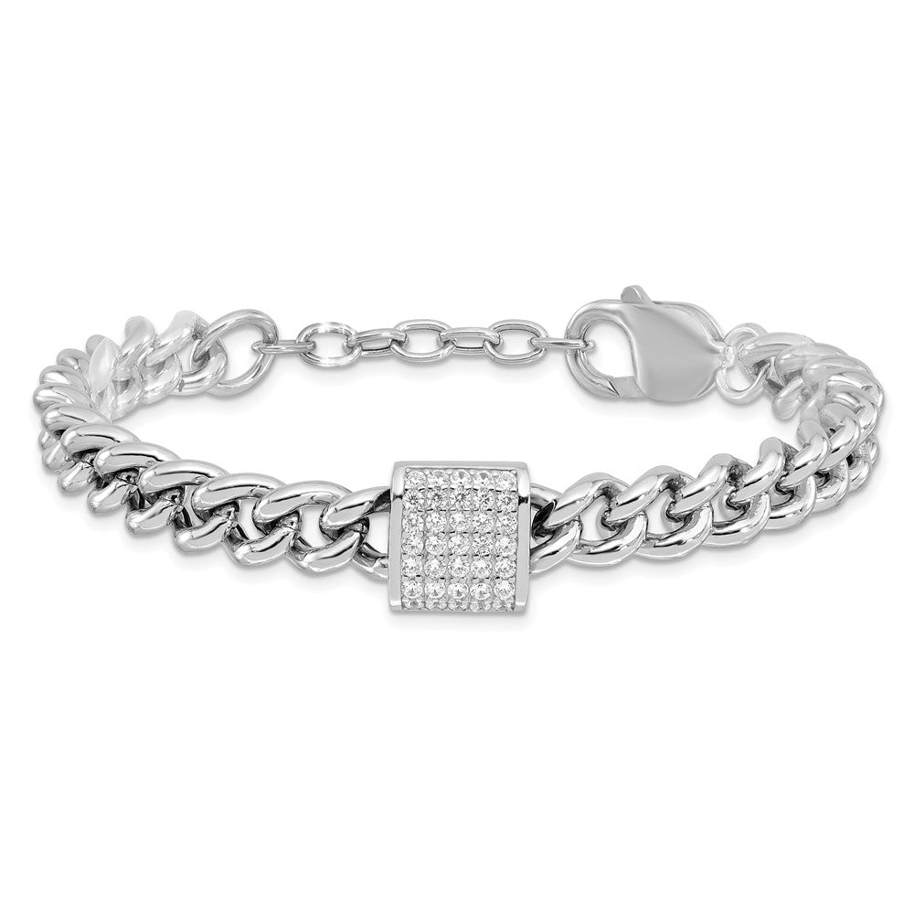 925 Sterling Silver 7.9mm Rhodium-plated Cubic Zirconia Curb Link 7in Bracelet 8 inch