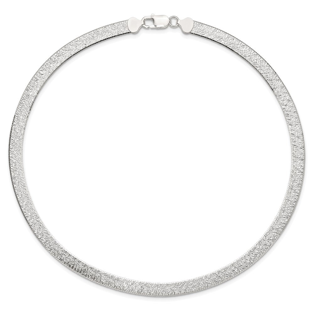 Sterling Silver Polished and Textured 8mm Flat Herringbone Chian Necklace 18"