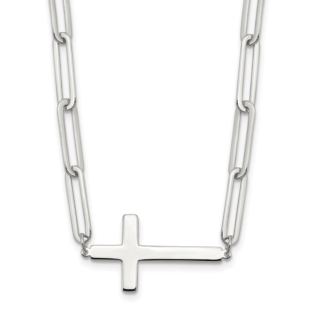 Sterling Silver E-Coated Cross Paperclip Link Necklace 17.75"